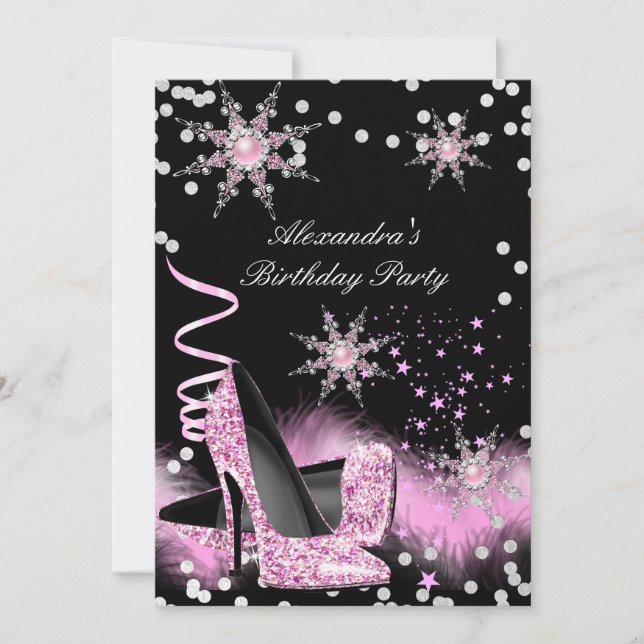 Glitter Light Pink High Heels Birthday Party Invitation (Front)