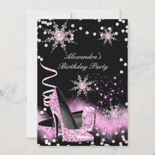 Glitter Light Pink High Heels Birthday Party Invitation