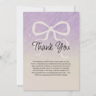Glitter lilac gradient coquette bow Thank You Card