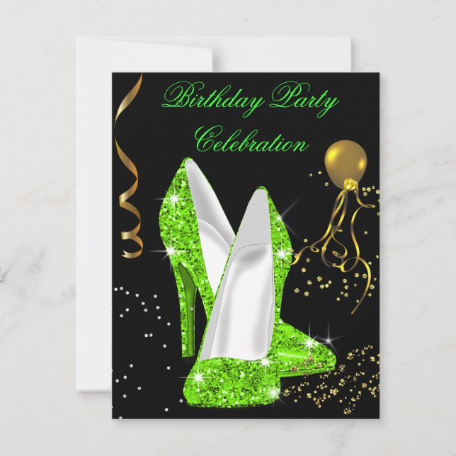 Glitter Lime Green Gold Birthday Party Invitation (Front)