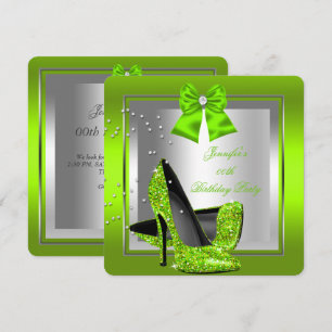 Glitter Lime Green High Heel Birthday Party Invitation