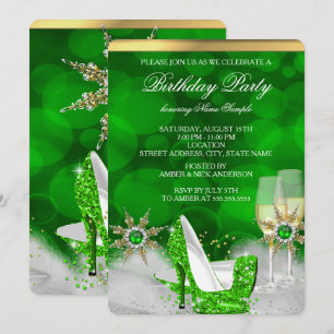 Glitter Lime Green High Heel Shoes Gold Champagne Invitation