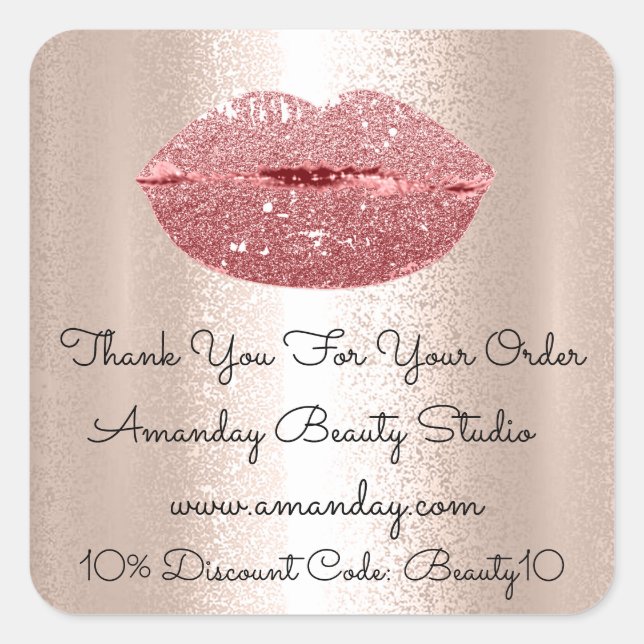 Glitter Lips Thank You Shopping Discount Blush Square Sticker (Front)