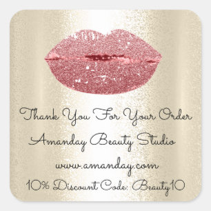 Glitter Lips Thank You Shopping Discount Sepia Square Sticker