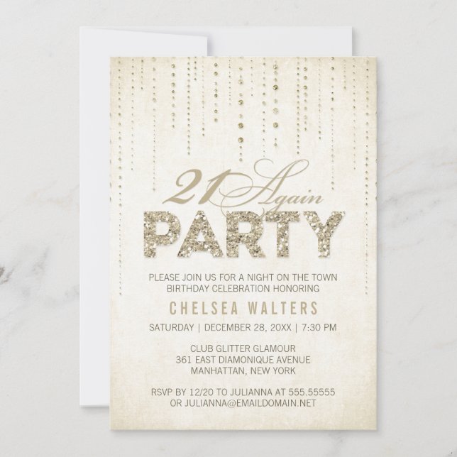 Glitter Look 21 Again Party Invitation (Front)