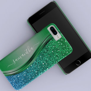Glitter look Bright Green Blue Personalized Name iPhone 13 Case