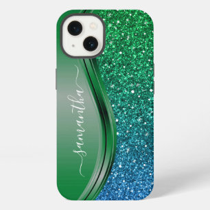Glitter look Bright Green Blue Personalized Name iPhone 13 Case