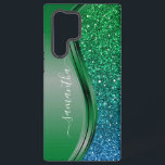 Glitter look Bright Green Blue Personalized Name  Samsung Galaxy Case<br><div class="desc">The design is a photo and the cases are not made with actual glitter, sequins, metals or woods. This design is also available on other phone models. Choose Device Type to see other iPhone, Samsung Galaxy or Google cases. Some styles may be changed by selecting Style if that is an...</div>