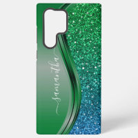 Glitter look Bright Green Blue Personalized Name 