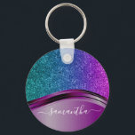 Glitter look Bright Purple Personalized Name   Keychain<br><div class="desc">This design may be personalized in the area provided by changing the photo and/or text. Or it can be customized by clicking Personalize this Template and then choosing the click to customize further option and delete or change the colour of the background, add text, change the text colour or style,...</div>