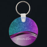 Glitter look Bright Purple Personalized Name Keychain<br><div class="desc">This design may be personalized in the area provided by changing the photo and/or text. Or it can be customized by clicking Personalize this Template and then choosing the click to customize further option and delete or change the colour of the background, add text, change the text colour or style,...</div>