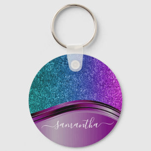 Glitter look Bright Purple Personalized Name   Keychain