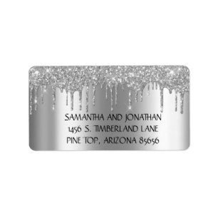 Glitter Look Drips Silver Metallic Return Label