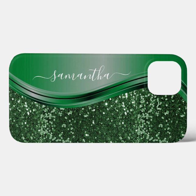 Glitter look Emerald Green Personalized Name Case-Mate iPhone Case (Back (Horizontal))