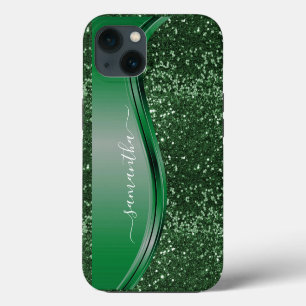 Glitter look Emerald Green Personalized Name iPhone 13 Case
