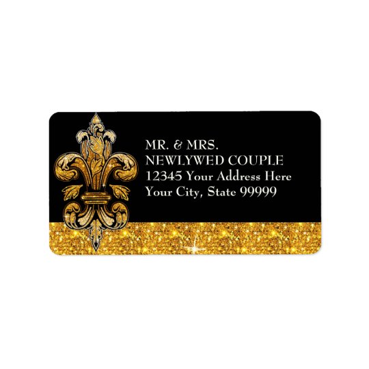 Glitter Look Faux Gold Black Formal Fleur de Lis