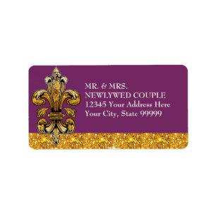Glitter Look Faux Gold Black Formal Fleur de Lis Label