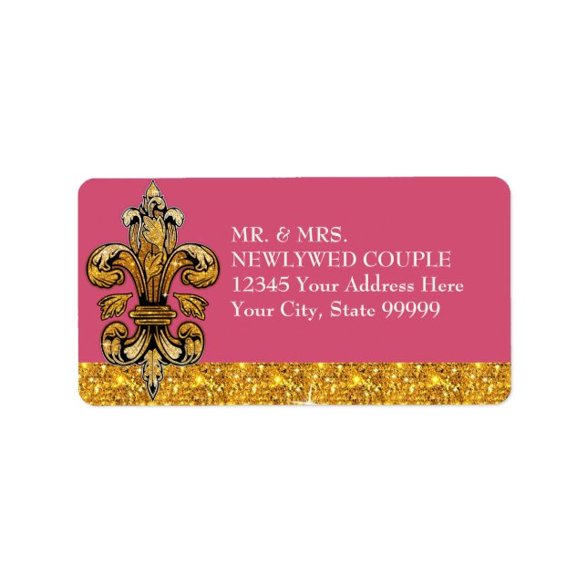 Glitter Look Faux Gold Black Formal Fleur de Lis Label (Front)