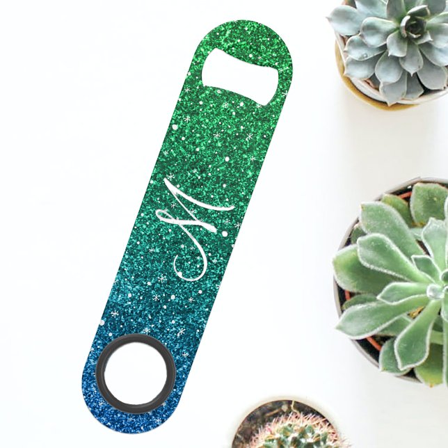 Glitter look Monogram Bright Green Blue  Bar Key (Creator Uploaded)