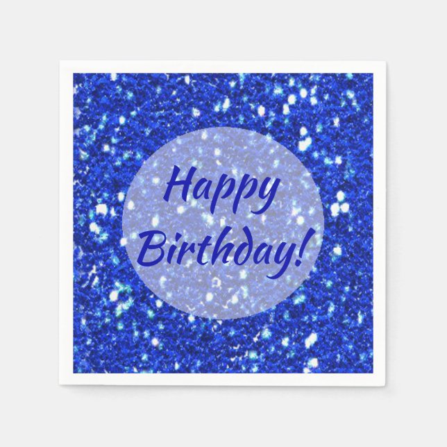 Glitter Look Sparkly Royal Blue Happy Birthday Napkin (Front)