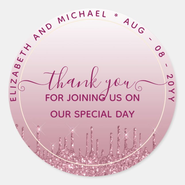 Glitter Look Thank You FAVOR GIFT ANY EVENT Classic Round Sticker (Front)