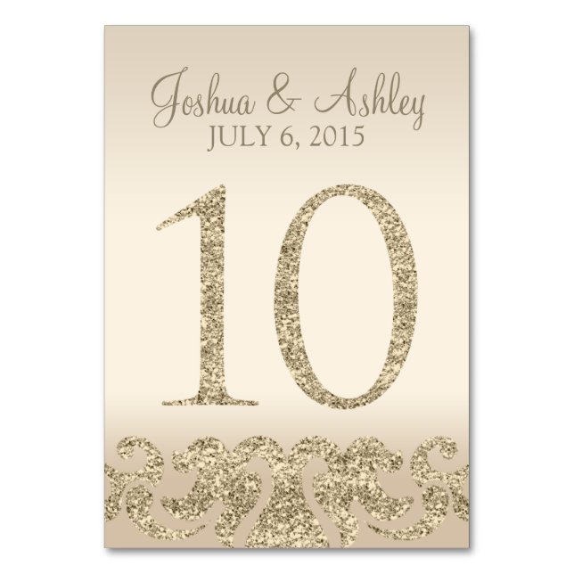 Glitter Look Wedding Table Numbers-Table Card 10 (Front)