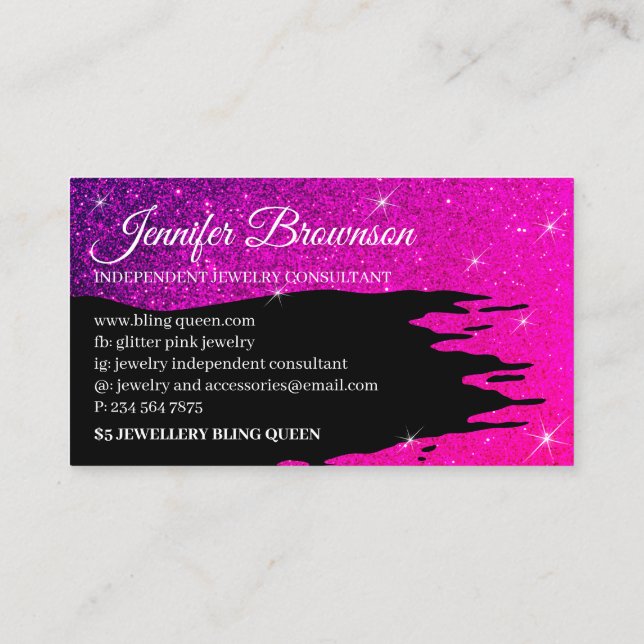Glitter Luxury Pink Luminous Business Card (Back)