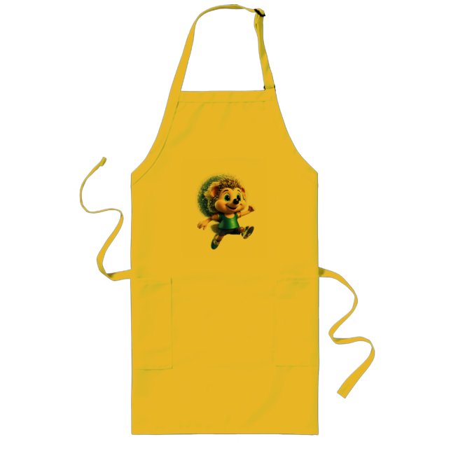 Glitter Magic Hedgehog Runner – Cute Chibi Cartoon Long Apron (Front)