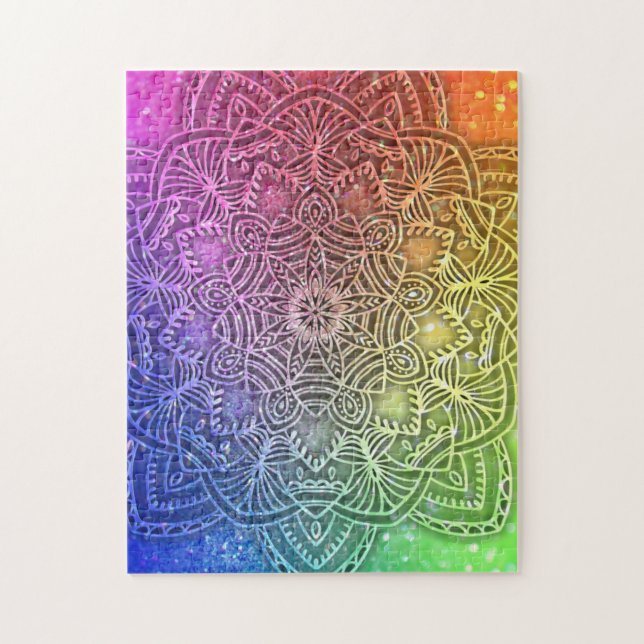 Glitter Mandala Hologram Bright Rainbow Jigsaw Puzzle (Vertical)