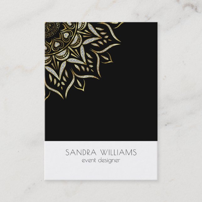 Glitter mandala on black and white background business card (Front)