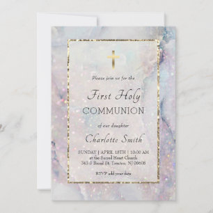 glitter marble background First Communion  Invitat Invitation