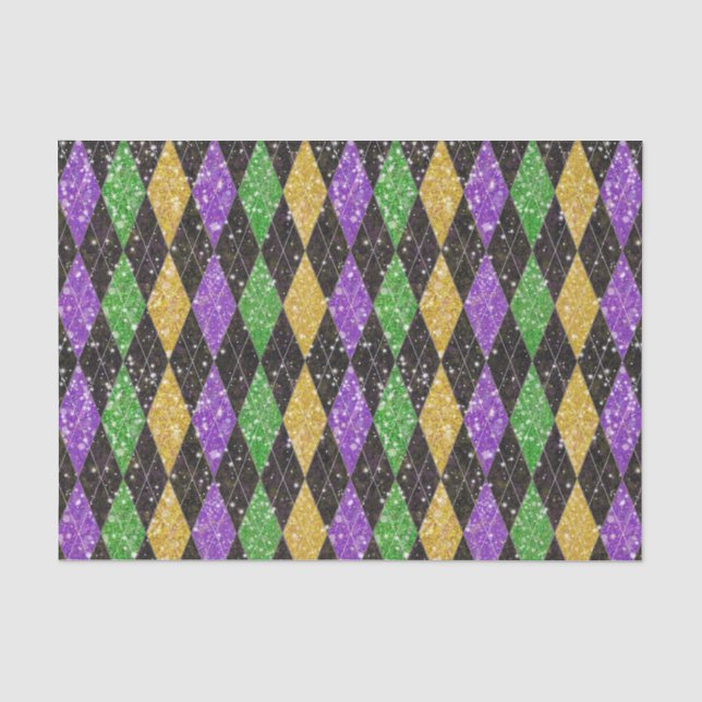 Glitter Mardi Gras Harlequin Argyle Tissue Paper (Front)