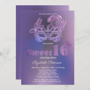 Glitter Mask Violet  Sweet 16 Invitation