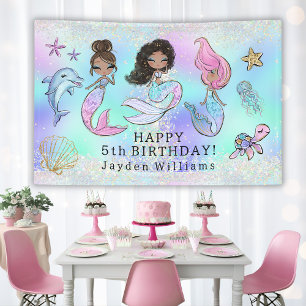 Glitter Mermaid Birthday – Black Hair African Girl Banner