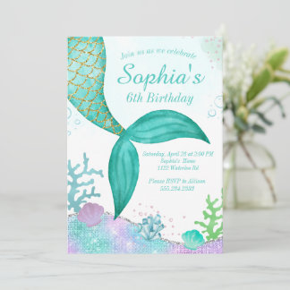 Glitter Mermaid Birthday Invitation 