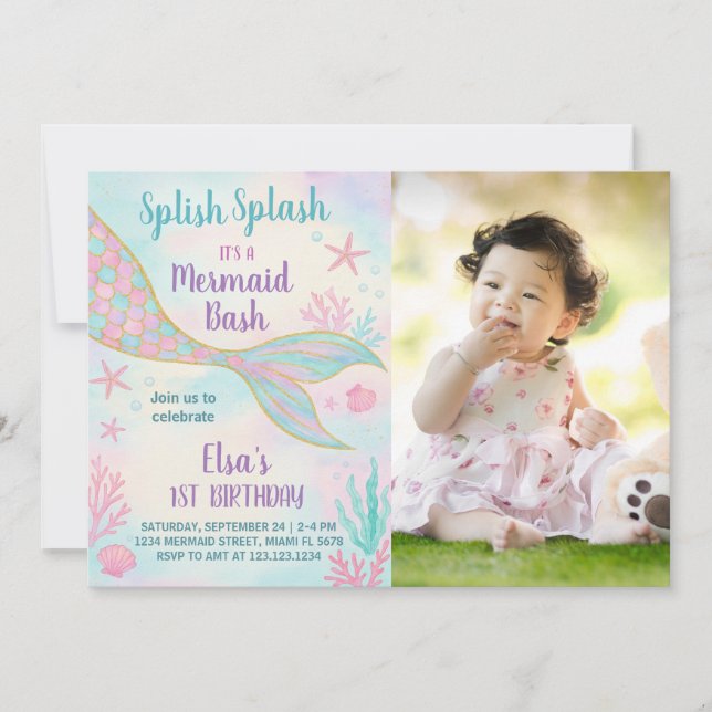 Glitter Mermaid Birthday Invitation (Front)