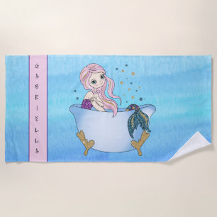 Glitter Mermaid In Tub Personalized Beach Towel