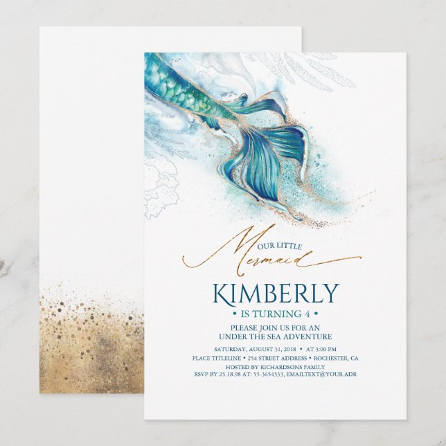 Glitter Mermaid Invitation Under the Sea Party (Front/Back)