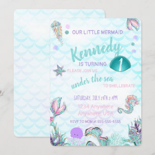 Glitter Mermaid Invitation, Under the Sea Party, Invitation