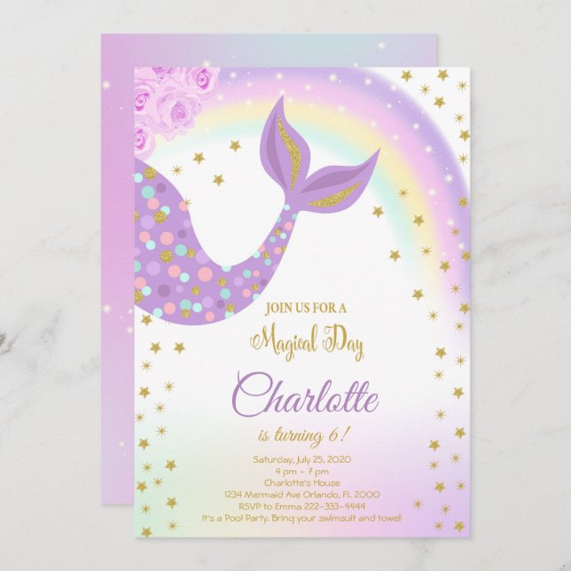 Glitter Mermaid Tail Birthday Invitation (Front/Back)
