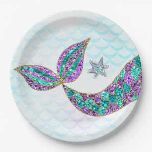 Glitter Mermaid tail Paper Plates, Under the sea Paper Plate