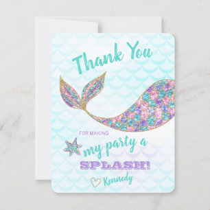 Glitter Mermaid, Thank you card, Under the Sea Card