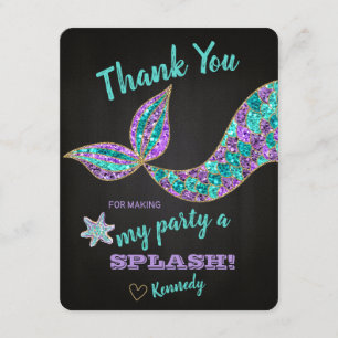 Glitter Mermaid, Thank you card, Under the Sea Card
