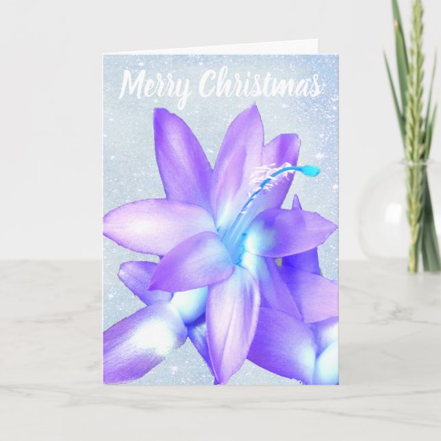 *~* Glitter Merry Christmas Flower Blue Customize Holiday Card (Front)