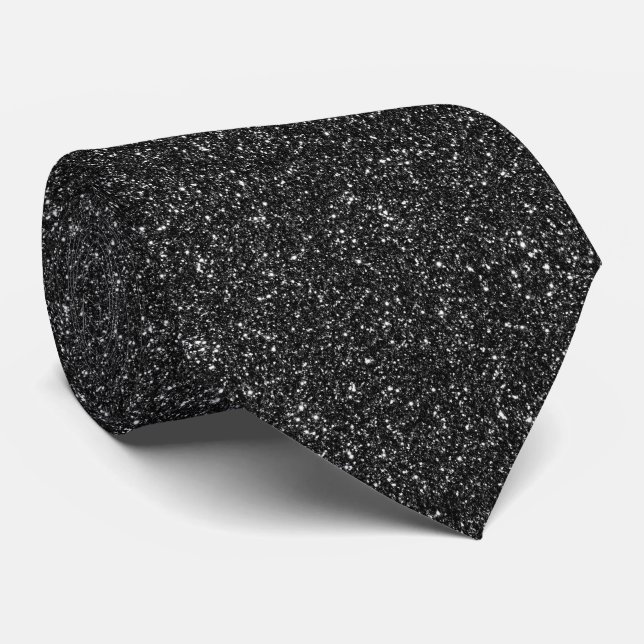 Glitter Metallic Bling Black Pattern Tie (Rolled)
