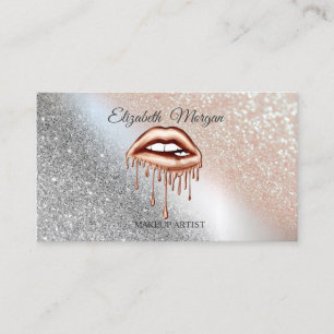 Glitter Metallic Dripping Lips Makeup Artist Business Card