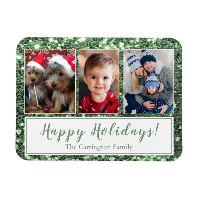 Glitter Metallic Photo Happy Holidays Magnet (Horizontal)