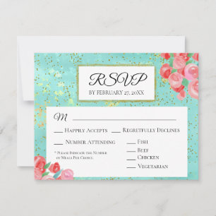 *~* Glitter Modern Abstract Floral Wedding RSVP Card