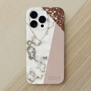 Glitter Modern Marble Rose Gold Pink Fabulous Faux iPhone 15 Pro Max Case