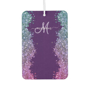 Glitter Modern Monogram Purple Teal Blue Shiny Air Freshener